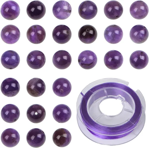Vista 18 de Bymitel - 210 cuentas de cristal natural, piedras preciosas redondas energéticas y curativas sueltas con cordón elástico para hacer joyas, pulseras