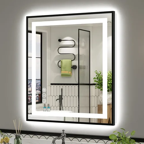 Vista 65 de Briivue Espejo de baño LED de 20 x 28 pulgadas con luces, retroiluminado y frontal iluminado, espejo de tocador de baño con luz antiniebla