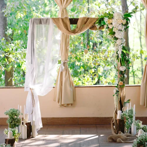 Vista 6 de 3 paneles de tela para arco de boda, 30 x 32 pies, cortinas blancas para arco de boda para ceremonia, cortinas de tela de gasa para decoración