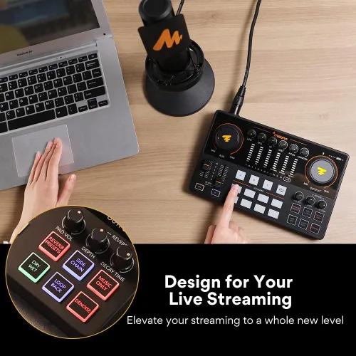 Vista 6 de Interfaz de audio con micrófono de condensador XLR, equipo de podcast-MAONO-MaonoCaster-todo en uno, con preamplificador de micrófono premium