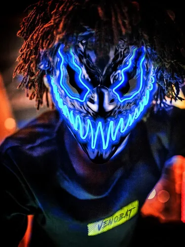 RONSTONE Máscara de Halloween Máscaras de miedo LED iluminadas para disfraz fiesta cosplay carnaval ojos oscuros y malvados máscara de neón