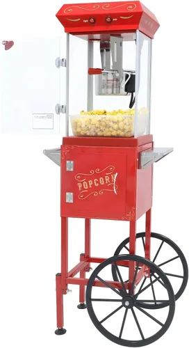 Máquina de palomitas de maíz de 8 onzas con carrito y ruedas, máquina para hacer palomitas de maíz, estilo cine para el hogar, fiestas, Navidad, uso