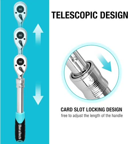 Vista 3 de DURATECH Trinquete de accionamiento extensible de 1/2 pulgadas, llave de trinquete reversible de 90 dientes con liberación rápida con mango
