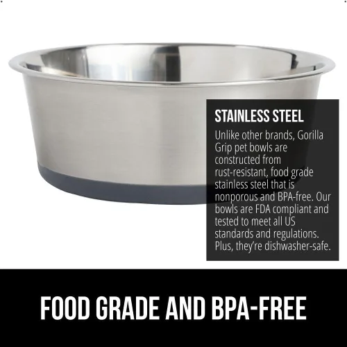 Vista 45 de GORILLA GRIP Juego de 2 cuencos para perros, con capacidad para 8 tazas (64 onzas líquidas), cuenco de metal resistente para alimentos y agua