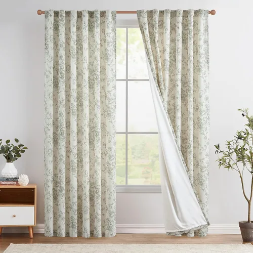 Vista 118 de JINCHAN Cortinas de mezcla de lino con flores para sala de campo francés, cortinas para sala de estar de 84 pulgadas de largo, cortinas impresas