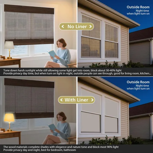 Vista 9 de LETAU Persianas romanas de madera sin cordón, sin taladro, sin herramientas, persianas romanas de bambú con filtro de luz para interiores, hogar