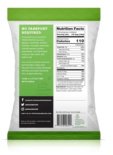 Vista 2 de NORA Bocadillos de algas marinas crujientes originales, 1.13 onzas