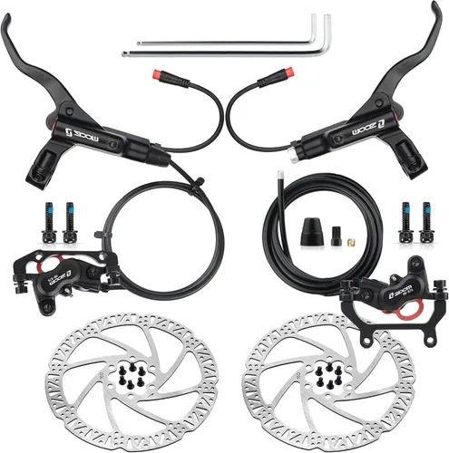 Hycline Juego de frenos hidráulicos Ebike de 4 pistones: Zoom H876E 2-PIN Power-Off Kit de freno de disco de bicicleta eléctrica incluido rotores de