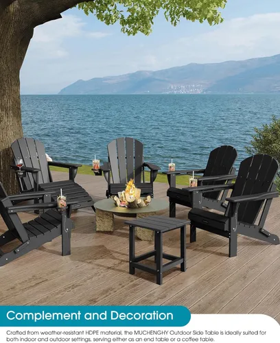 Vista 2 de MUCHENGHY Adirondack Mesa auxiliar para exteriores, mesa auxiliar de patio de 14.7 pulgadas, resistente a la intemperie, mesas auxiliares de Negro