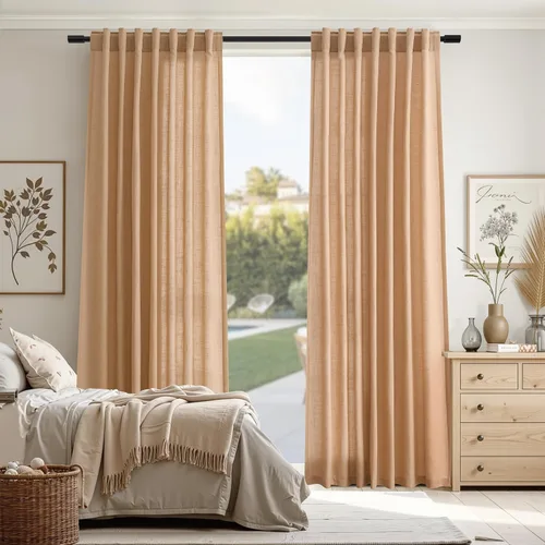 Vista 210 de Aersas Aqua Green Linen Curtains 84 Inches Long 2 Panels Set Back Tab Rod Pocket Living Room Curtain Farmhouse Rustic Light Filtering Hook Drapes