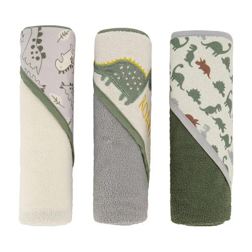 Vista 12 de Cudlie Buttons & Stitches Toallas con capucha para bebé niña, paquete de 3 en estampado de elefante floreciente, enrolladas/acartonadas, GS71729