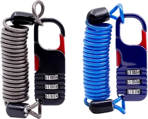 Vista 7 de Candado de esquí de combinación pequeña con cable retráctil (cable de 3 pies/35.8 in), cerraduras de cable delgadas con combinación para equipaje