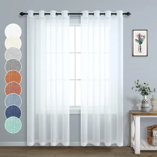 Vista 32 de Cortinas traslúcidas negras de 63 pulgadas de largo para decoración de dormitorio de niños, 2 paneles con ojales, cortinas de aspecto de lino