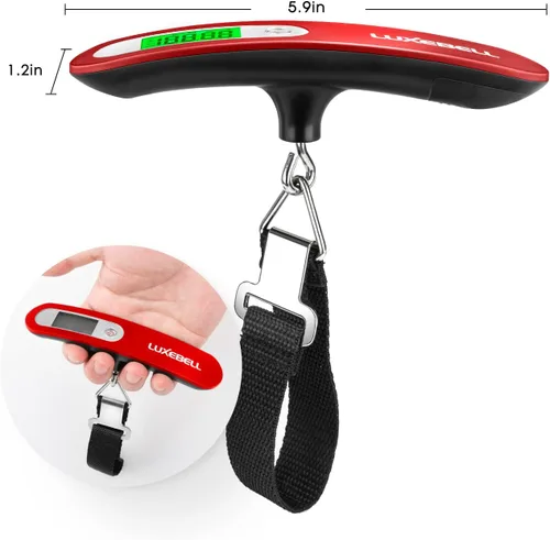 Vista 3 de Báscula digital de equipaje de regalo para maleta de viajero, báscula de peso de mano de 110 libras (rojo)
