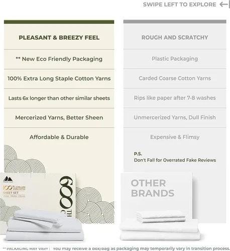 Vista 122 de Mayfair Linen Juego de sábanas de 100% algodón egipcio, tamaño individual (paquete de 2) – Sábanas de lujo blancas de 600 hilos, tamaño individual