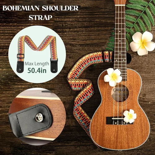 Vista 5 de CAHAYA Kit de ukelele de concierto para principiantes de 23 pulgadas con bolsa de concierto, correa de arcoíris, calcomanías de diapasón