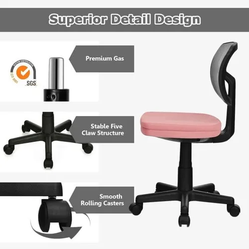 Vista 16 de Silla de trabajo ergonómica tapizada sin brazos, silla de oficina de malla ajustable en altura ajustable, silla de escritorio para computadora