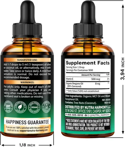 Vista 2 de NUTRAHARMONY Aceite orgánico de orégano y vitamina D3 K2 gotas