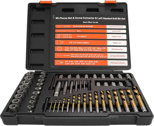 Vista 11 de Juego de 15 extractores de tornillos, extractor de tornillos de doble cabeza hexagonal, extractor de tuercas multieslina, 3/8 pulgadas, juego