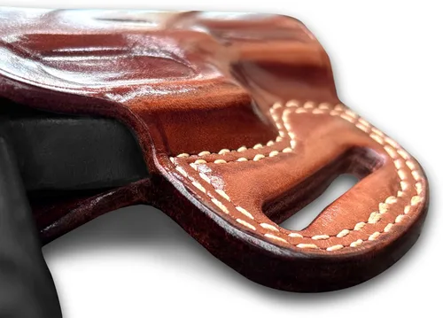 Vista 6 de Premium The Ultimate - Funda de piel para panqueques OWB, parte superior abierta, se adapta a G3c 0.354 in Compact 3.20'' BBL, dibujo a mano