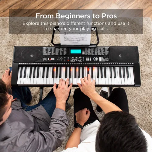 Vista 17 de Best Choice Products Juego completo de piano de teclado electrónico para principiantes de 61 teclas con teclas iluminadas, pantalla LCD