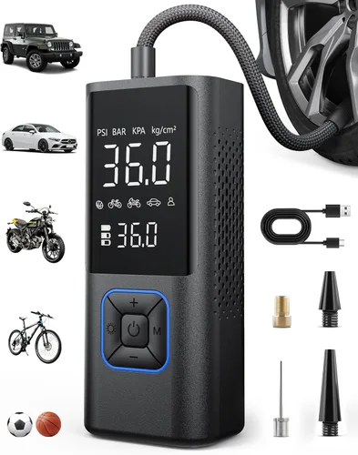 Vista 11 de Powools Inflador de neumáticos inalámbrico, compresor de aire portátil, bomba de aire de 150 PSI con función de apagado automático para neumáticos