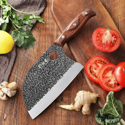 Vista 9 de 3PCS Butcher Knife Set, 7" Butcher Meat Cleaver, 7" Serbian Chef Knife and 6.5" Viking Knife, Hand Forged Kitchen Knife Set with Plastic Handle