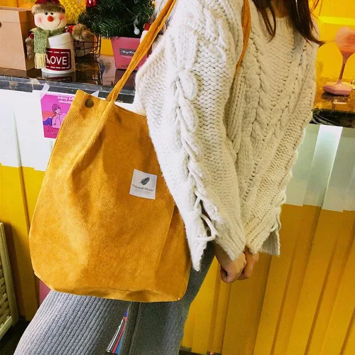 Vista 5 de WantGor Bolso de mano o de hombro de pana y de gran capacidad para mujer