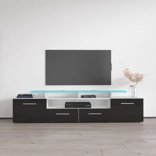 Evora - Mueble moderno para TV (76 pulgadas de ancho y alto brillo, cuerpo mate, color blanco/negro)