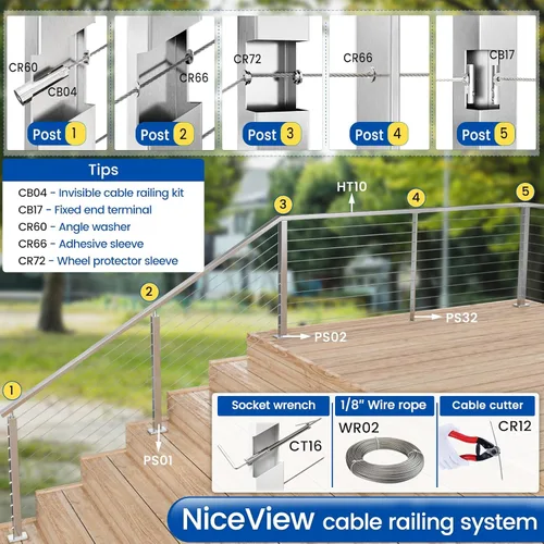 Vista 6 de [Patente] Muzata - Juego de 20 barandillas invisibles de 1/8 pulgadas sin estampar para cables, anclaje, anclaje, accesorios sin estampar, extremo