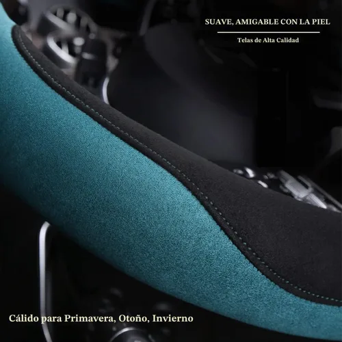 Vista 3 de Soft Suede D Shape - Funda para volante, color negro Parte inferior plana de gamuza sintética, fresca en verano y cálida en invierno, universal
