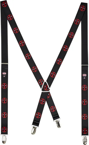 Buckle-Down Marvel Universe Suspenders-Deadpool Logo NegroRojoBlanco