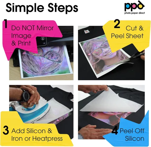 Vista 3 de PPD - Papel de transferencia térmica para camisetas de color oscuro para impresora de inyección de tinta, LTR, paquete de 5 hojas de 8.5 x 11