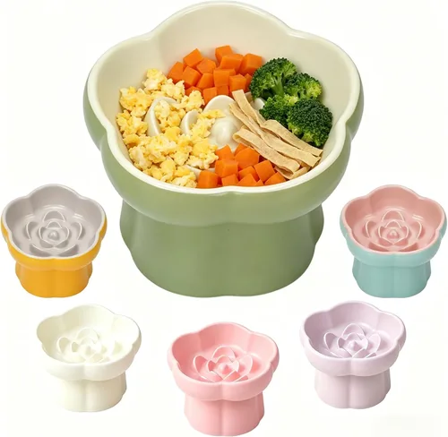 Cuenco elevado de cerámica para gatos alimentador lento,Alimentador lento Plato de alimentación inclinado, apto para bigotes, cuenco de comida para