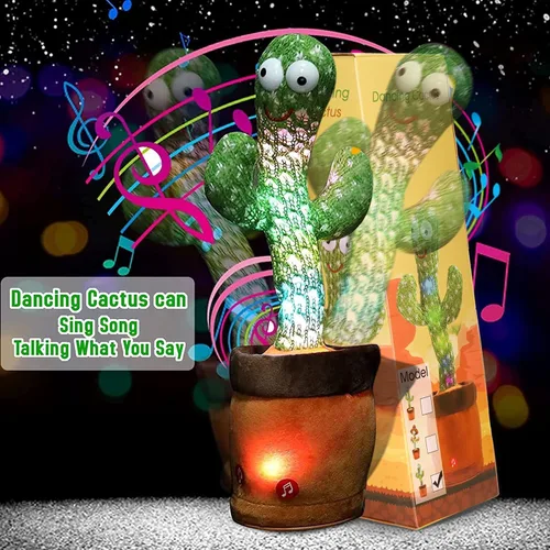 Vista 4 de Emoin Cactus bailarín y conejito de peluche, juguetes de peluche para bebés, repite lo que dices, juguetes para bebés