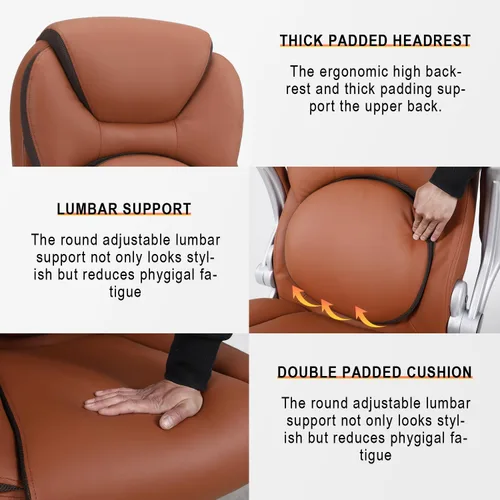Vista 19 de REFFICER - Sillas de oficina ejecutivas, silla ergonómica de escritorio de oficina con respaldo lumbar, silla de computadora para el hogar