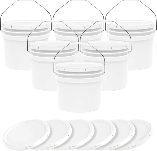 Vista 8 de Balde de cubo blanco de 6.5 galones con tapa Grado alimenticio Extra duradero de 90 MIL Asas de metal con empuñadura de plástico para fácil