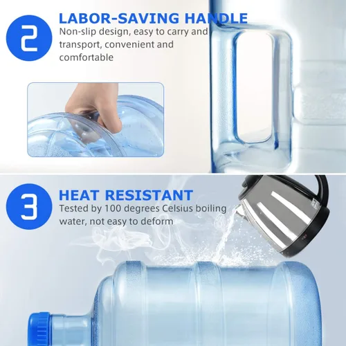 Vista 4 de BESPORTBLE Botella de agua sin BPA con tapas de rosca: Contenedor de agua de 5 L Mango de transporte de fácil agarre para deportes Camping Plástico
