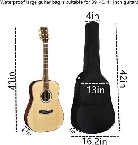 Vista 2 de Bolsa de guitarra acústica de 41 pulgadas con correa ajustable para el hombro. Bolsa de guitarra con lazo trasero para colgar, adecuada
