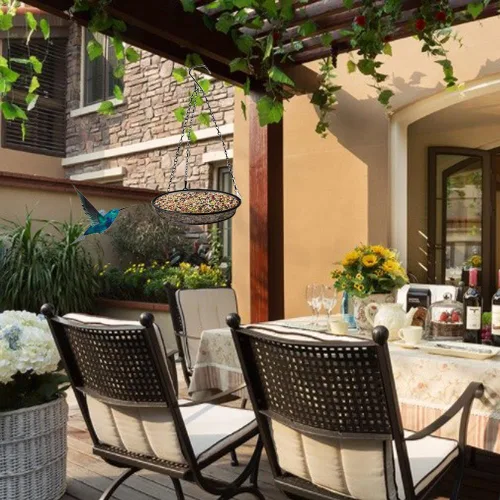 Vista 4 de Paquete de 2 comederos para pájaros con plataforma de malla metálica, atrae pájaros, colgando para jardín y patio