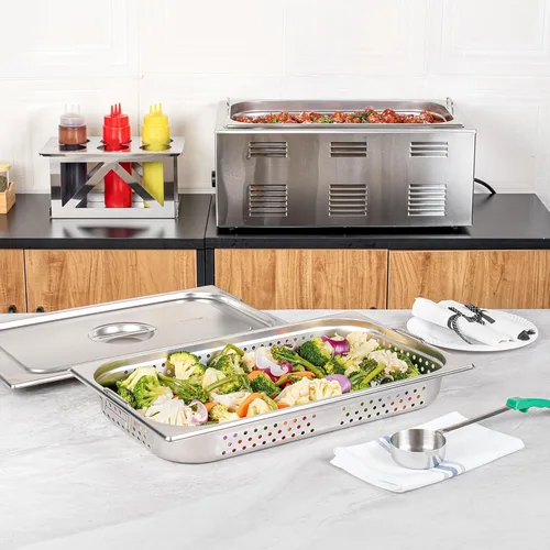 Vista 3 de Restaurantware Met Lux - Sartén de mesa de vapor de 20.5 x 12.8 x 2.5 pulgadas, 1 sartén de hotel de tamaño completo, antiatascos, profundo, sartén