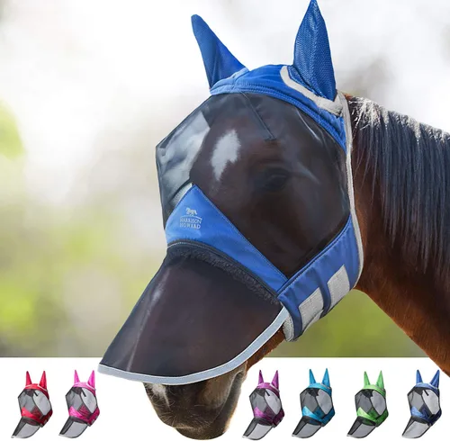 Vista 14 de Harrison Howard Pro Luminous Horse Fly Máscara de nariz larga con orejas protección UV para caballo, azul y plateado, pequeño poni