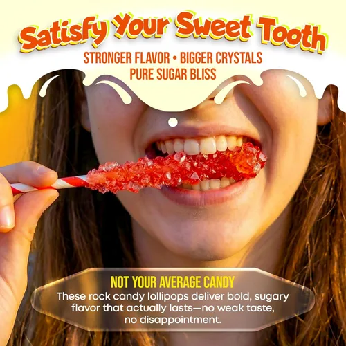 Vista 3 de Fusion Select Crystal Rock Candy Sticks - Bocadillos dulces de piruletas de azúcar duro con sabores fuertes, 12 caramelos surtidos extra grandes