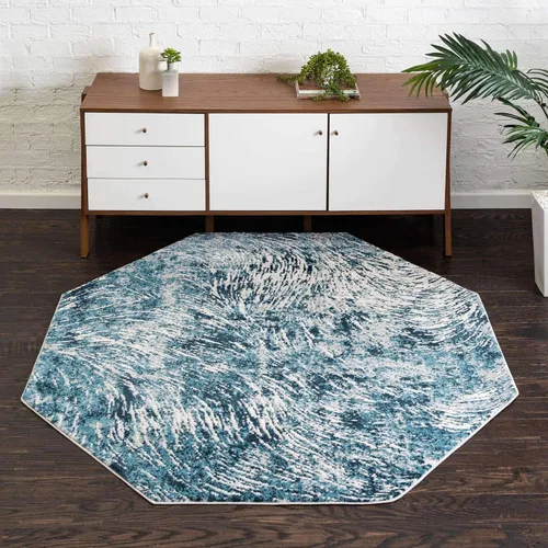 Vista 30 de Unique Loom Oasis Collection - Alfombra de área moderna, de pelo alto y bajo, envejecida, vintage, abstracta (2' 0 x 3' 0, rectangular, azul/gris)