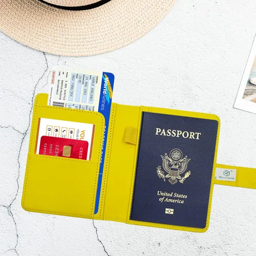 Vista 5 de Melsbrinna Funda de cuero prémium para pasaporte, impermeable, con bloqueo RFID, cartera de viaje con soporte para bolígrafo, bonito libro