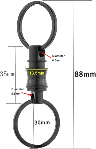 Vista 5 de BANG TI Llavero de liberación rápida de titanio, kit de conectores giratorios desmontables, Curvo Negro Ti