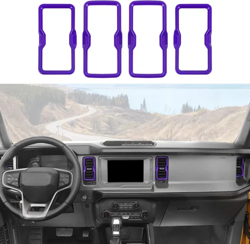 Vista 11 de para salida de aire acondicionado de Bronco, 4 piezas de cubierta de anillo de ventilación de salpicadero de consola central compatible con Azul