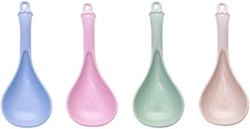 Garneck Cucharas de sopa chinas de paja de trigo espesada cucharas de cena irrompibles de cereales japoneses cucharas de ramen asiáticos Wonton