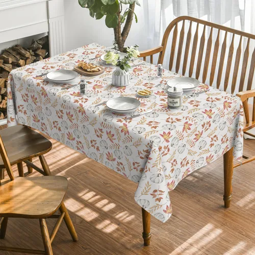 Vista 3 de Horaldaily Mantel rectangular de otoño de 52 x 70 pulgadas con hojas de Acción de Gracias Azul