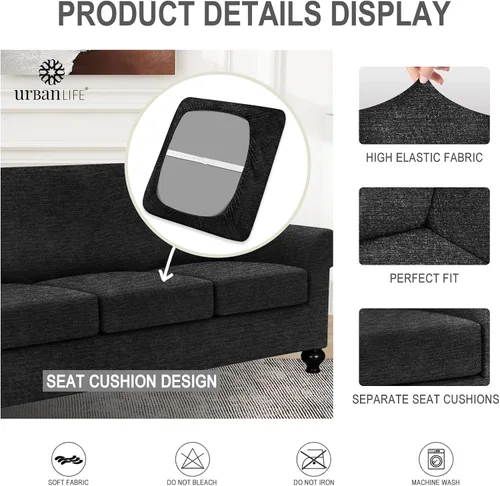 Vista 6 de URBANLIFE - Funda elástica para sofá de 4 piezas, lavable a máquina, funda para sofá de 3 cojines, protector de muebles de licra superelástica